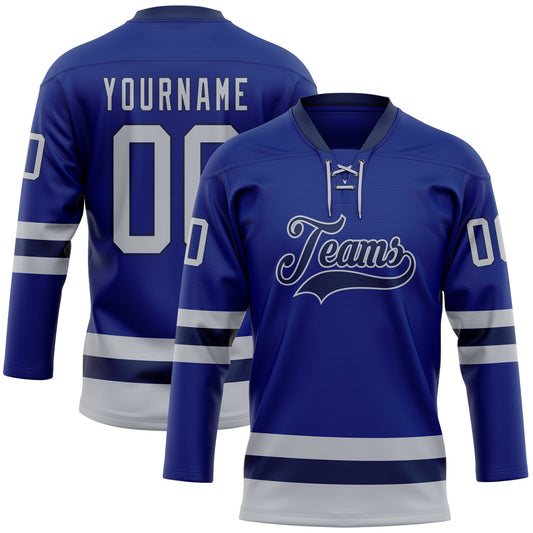 Custom Royal Gray-Navy Hockey Lace Neck Jersey - Sky-Custom