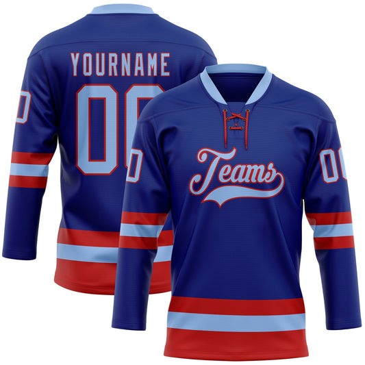 Custom Royal Light Blue-Red Hockey Lace Neck Jersey - Sky-Custom