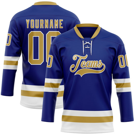 Custom Royal Old Gold-White Hockey Lace Neck Jersey - Sky-Custom