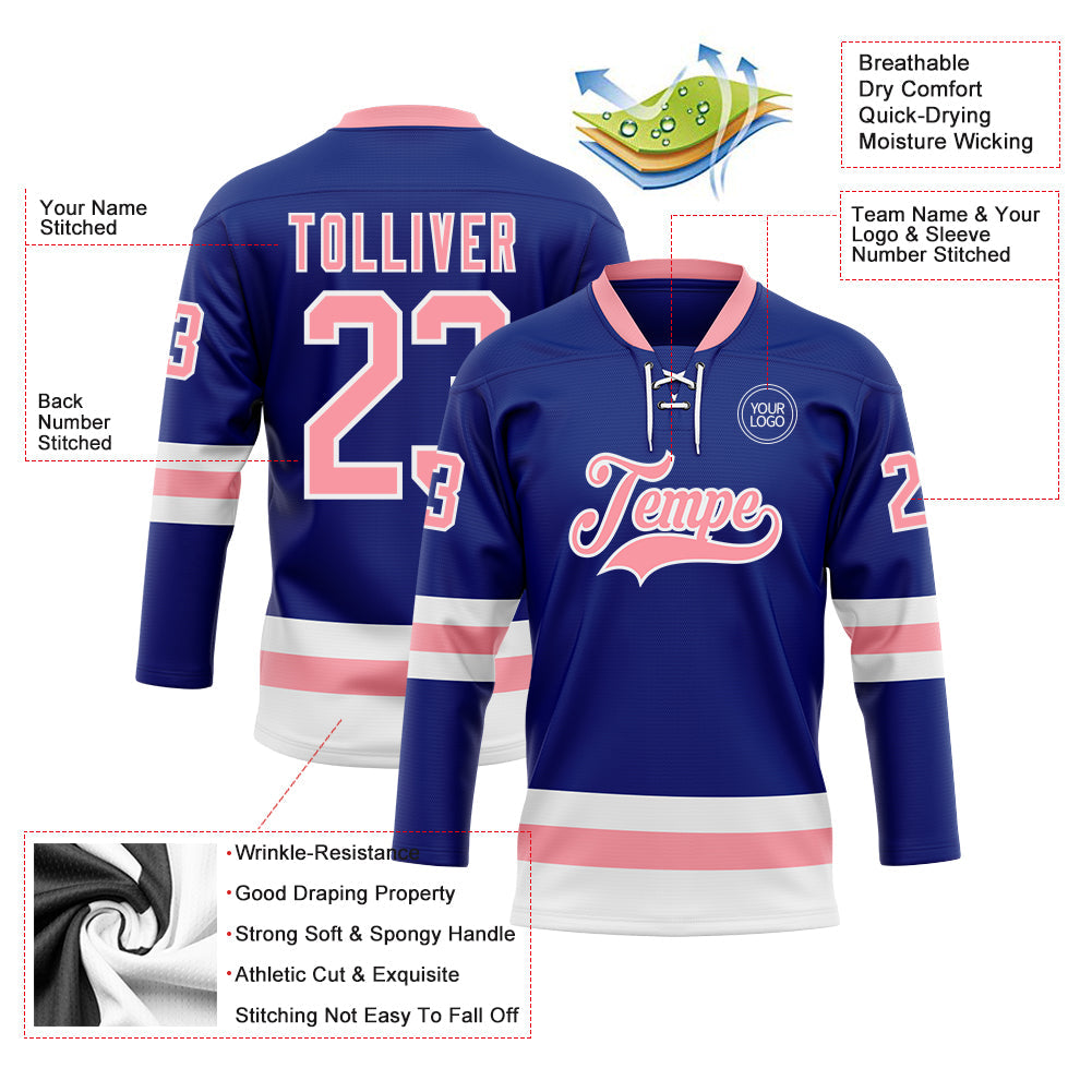 Custom Royal Medium Pink-White Hockey Lace Neck Jersey - Sky-Custom