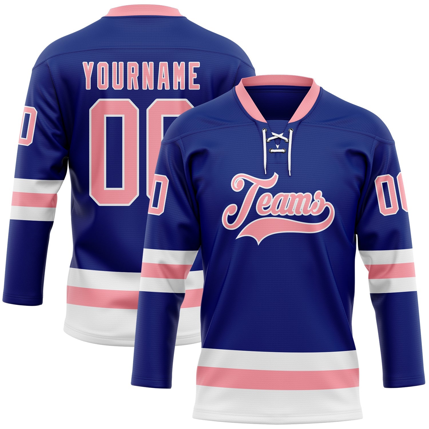 Custom Royal Medium Pink-White Hockey Lace Neck Jersey - Sky-Custom