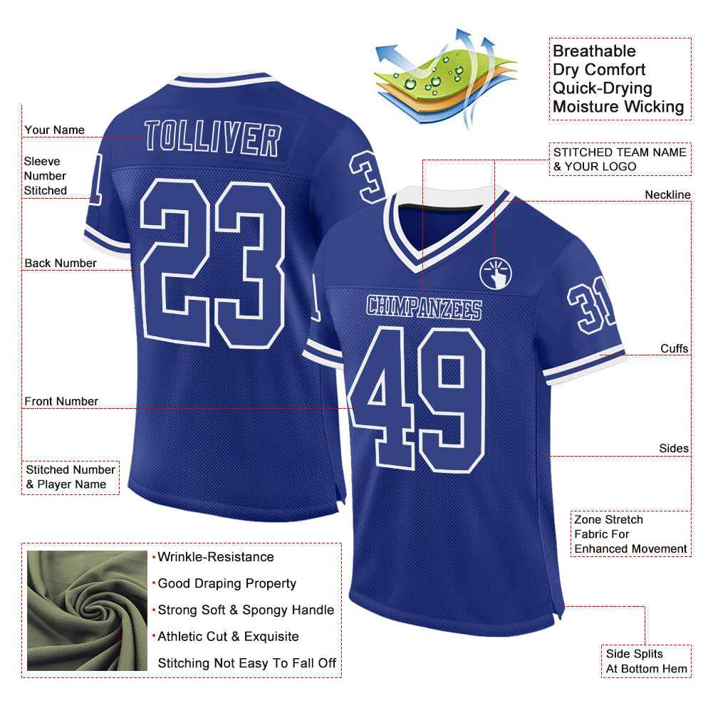 Custom Royal White Mesh Authentic Throwback Football Jersey - Sky-Custom