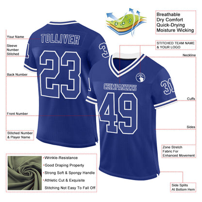 Custom Royal White Mesh Authentic Throwback Football Jersey - Sky-Custom