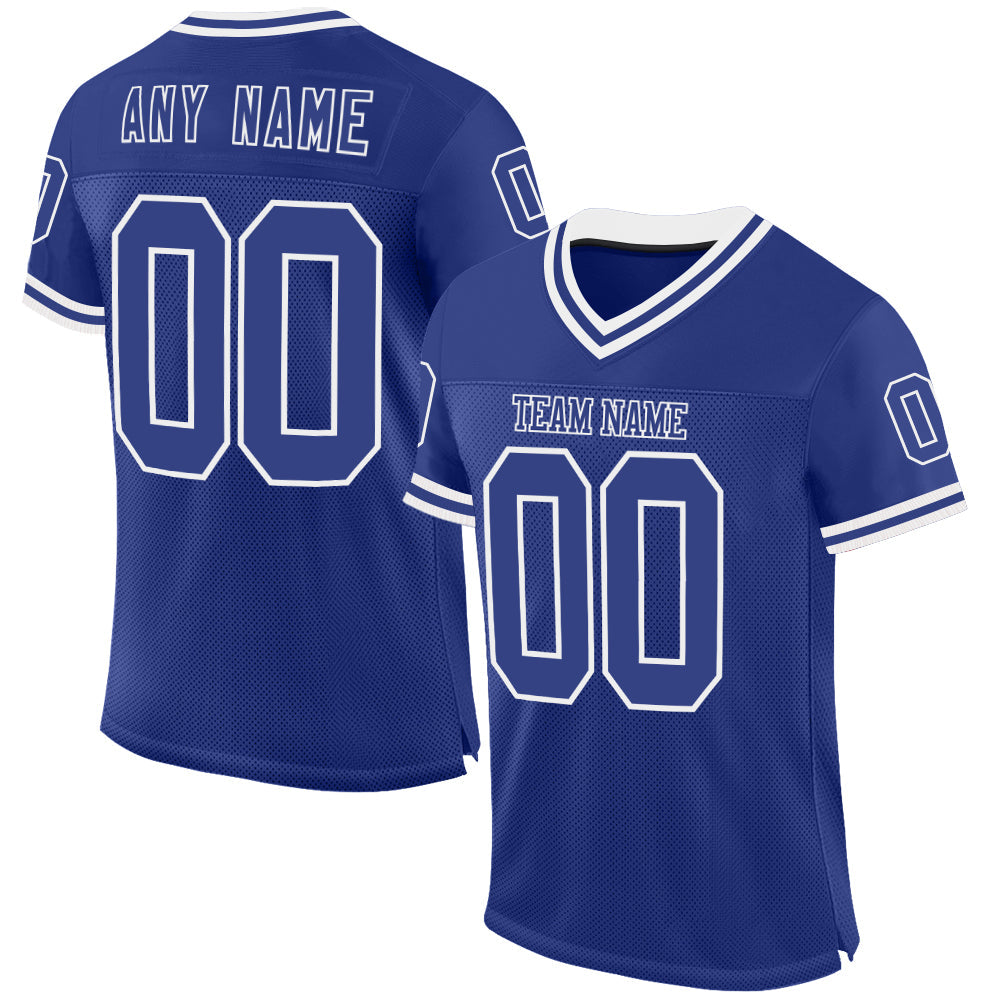 Custom Royal White Mesh Authentic Throwback Football Jersey - Sky-Custom