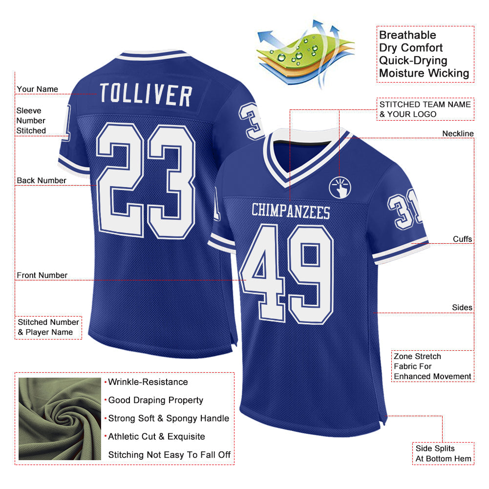 Custom Royal White Mesh Authentic Throwback Football Jersey - Sky-Custom