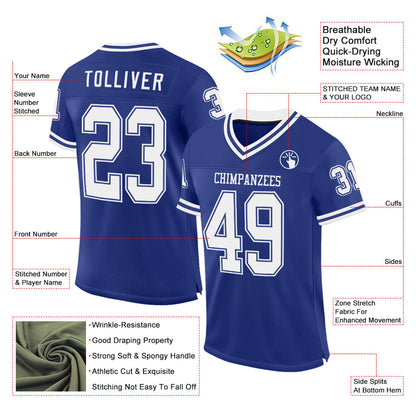 Custom Royal White Mesh Authentic Throwback Football Jersey - Sky-Custom