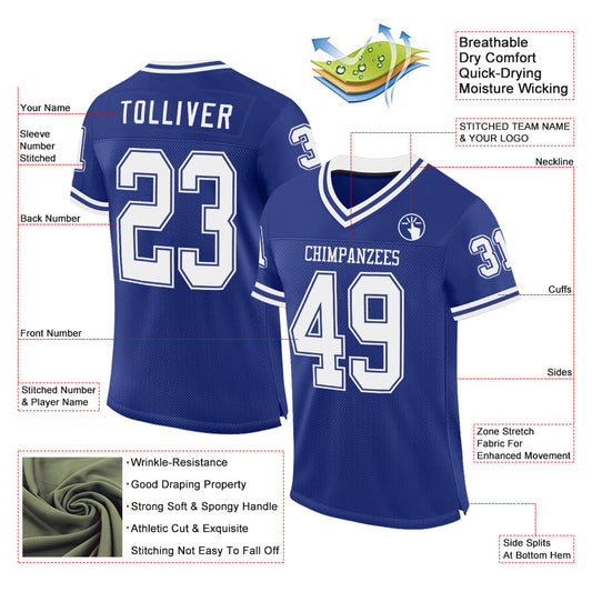 Custom Royal White Mesh Authentic Throwback Football Jersey - Sky-Custom