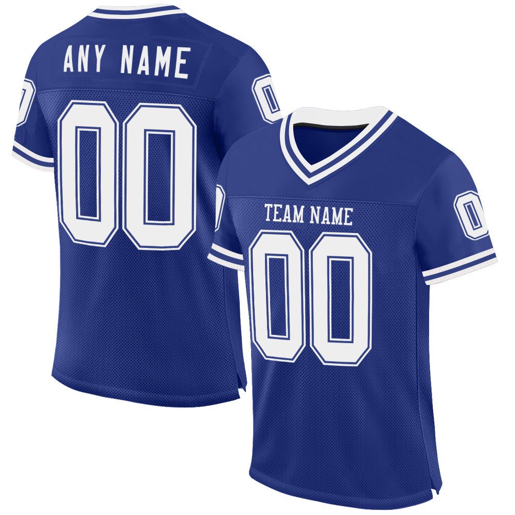 Custom Royal White Mesh Authentic Throwback Football Jersey - Sky-Custom