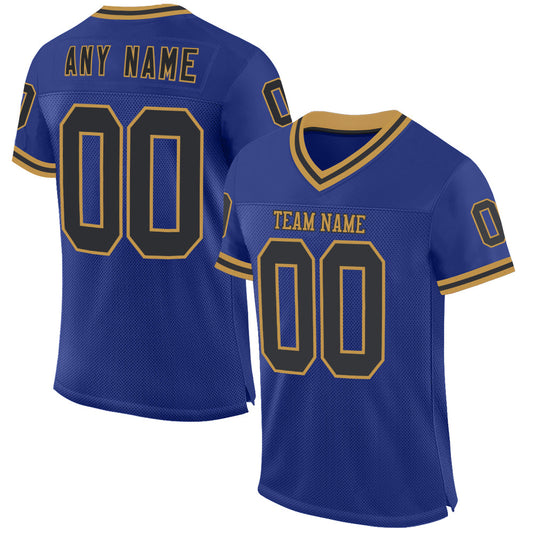 Custom Royal Black-Old Gold Mesh Authentic Throwback Football Jersey - Sky-Custom