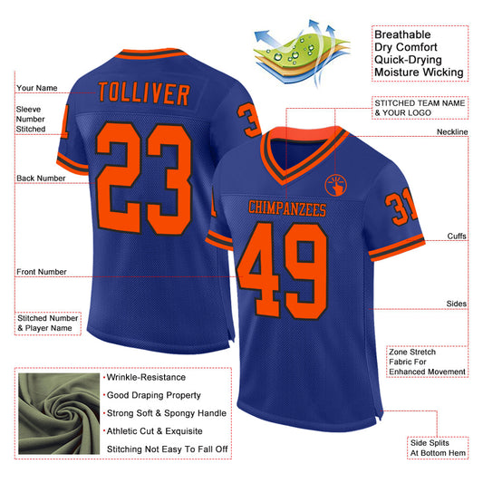 Custom Royal Orange-Black Mesh Authentic Throwback Football Jersey - Sky-Custom