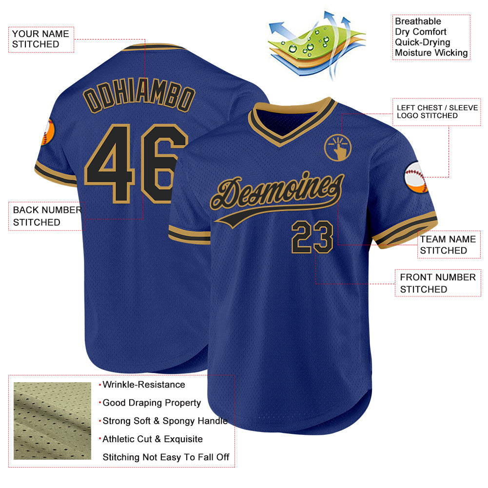 Custom Royal Black-Old Gold Authentic Throwback Baseball Jersey - Sky-Custom