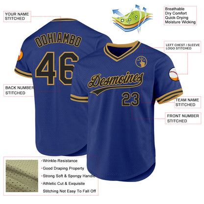 Custom Royal Black-Old Gold Authentic Throwback Baseball Jersey - Sky-Custom