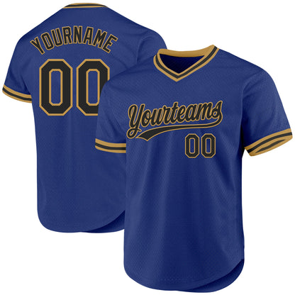Custom Royal Black-Old Gold Authentic Throwback Baseball Jersey - Sky-Custom