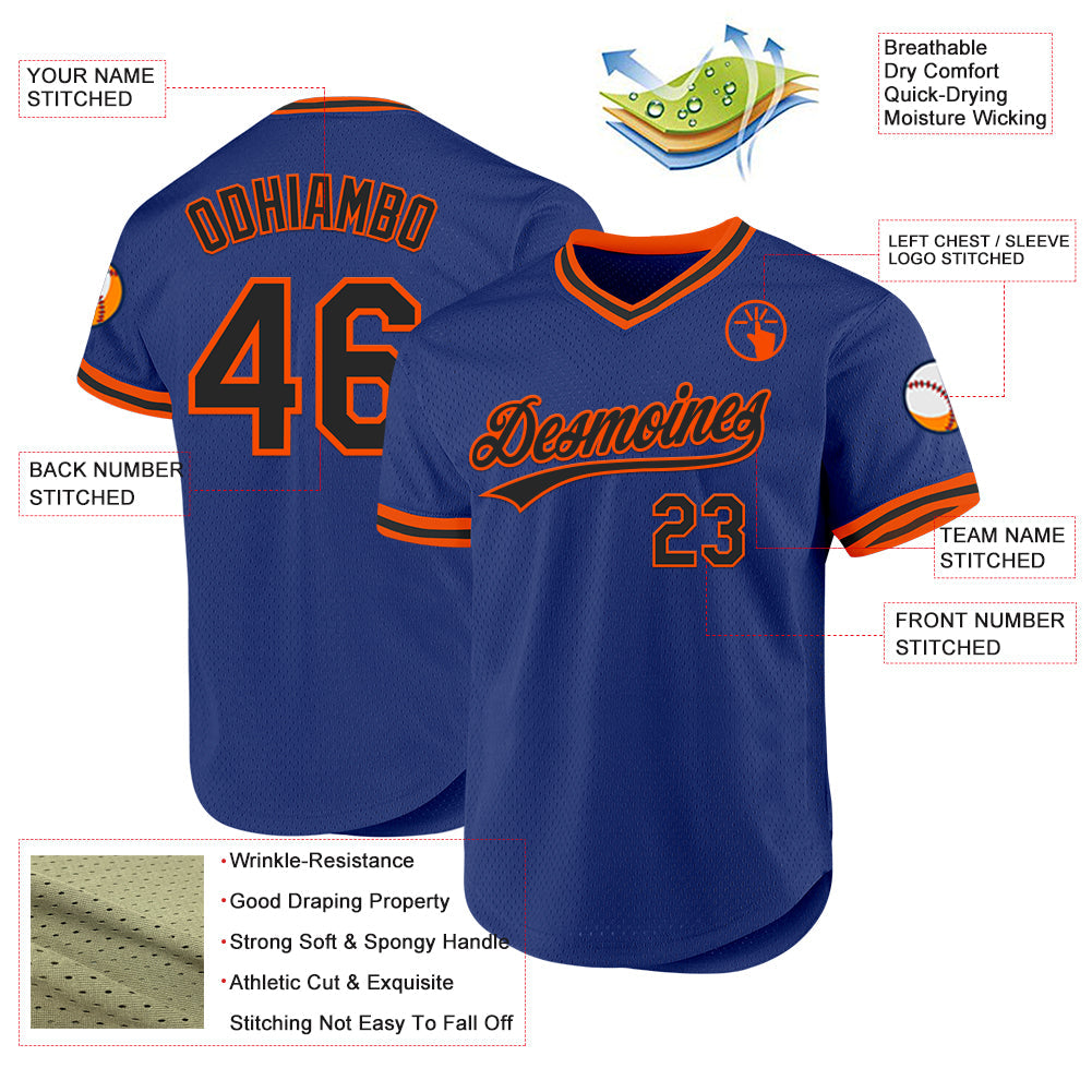 Custom Royal Black-Orange Authentic Throwback Baseball Jersey - Sky-Custom
