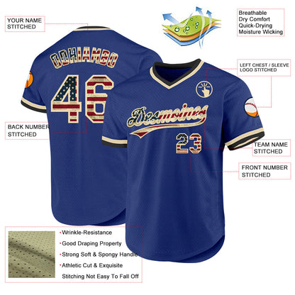 Custom Royal Vintage USA Flag Cream-Black Authentic Throwback Baseball Jersey - Sky-Custom