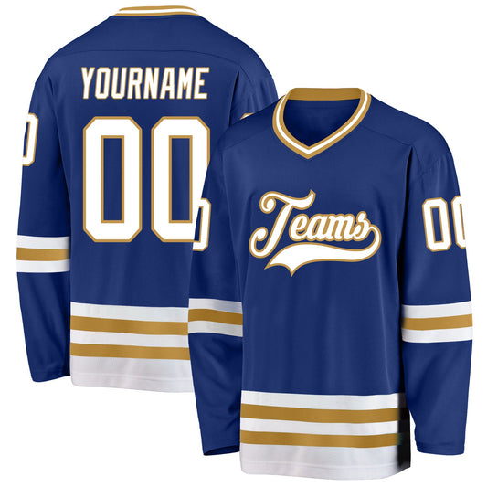 Custom Royal White-Old Gold Hockey Jersey - Sky-Custom