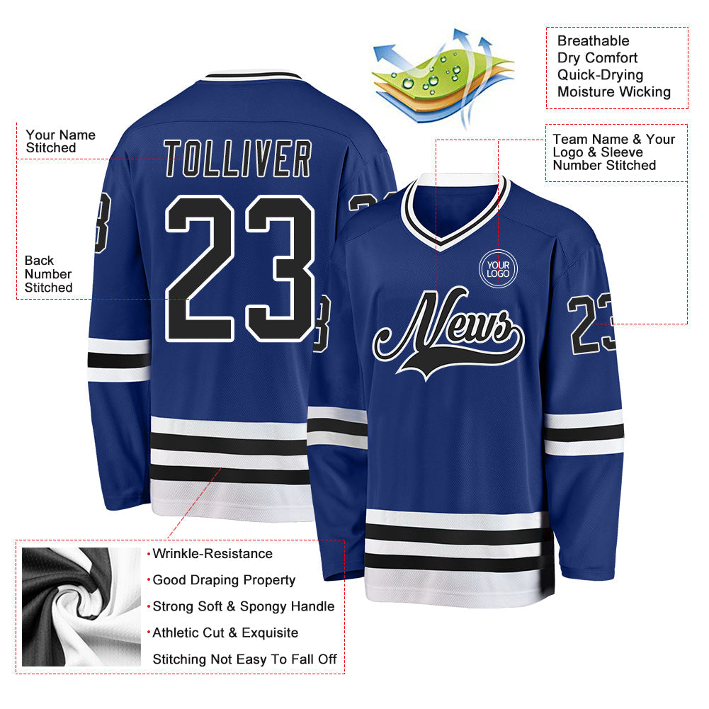 Custom Royal Black-White Hockey Jersey - Sky-Custom