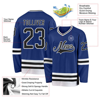 Custom Royal Black-White Hockey Jersey - Sky-Custom