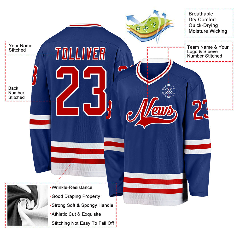 Custom Royal Red-White Hockey Jersey - Sky-Custom