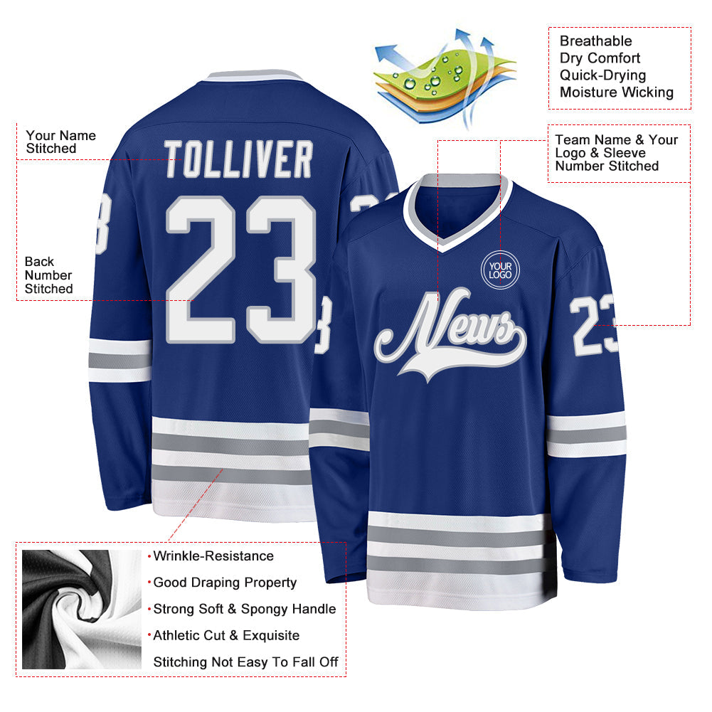 Custom Royal White-Gray Hockey Jersey - Sky-Custom