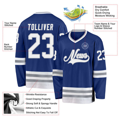 Custom Royal White-Gray Hockey Jersey - Sky-Custom
