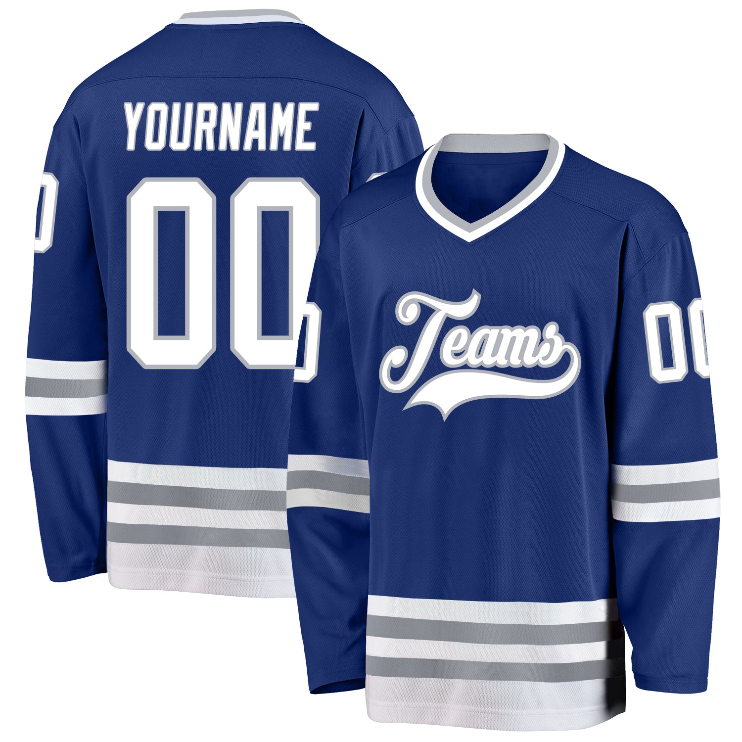 Custom Royal White-Gray Hockey Jersey - Sky-Custom