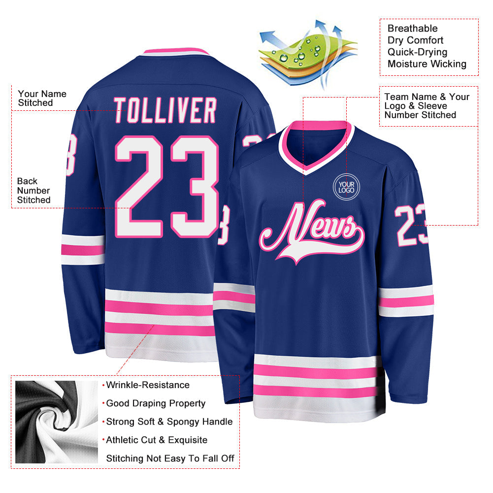 Custom Royal White-Pink Hockey Jersey - Sky-Custom