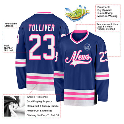 Custom Royal White-Pink Hockey Jersey - Sky-Custom