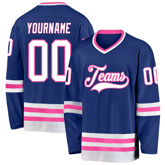 Custom Royal White-Pink Hockey Jersey - Sky-Custom