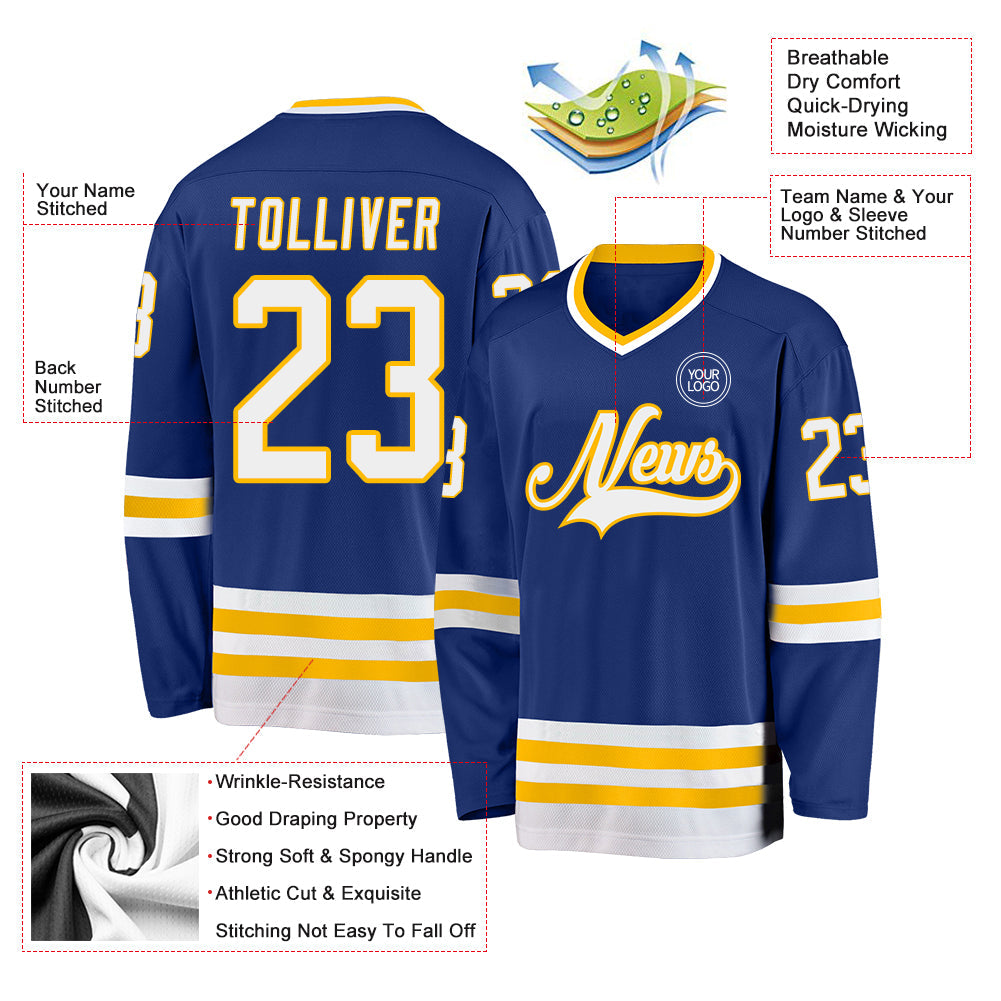 Custom Royal White-Gold Hockey Jersey - Sky-Custom