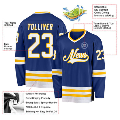 Custom Royal White-Gold Hockey Jersey - Sky-Custom