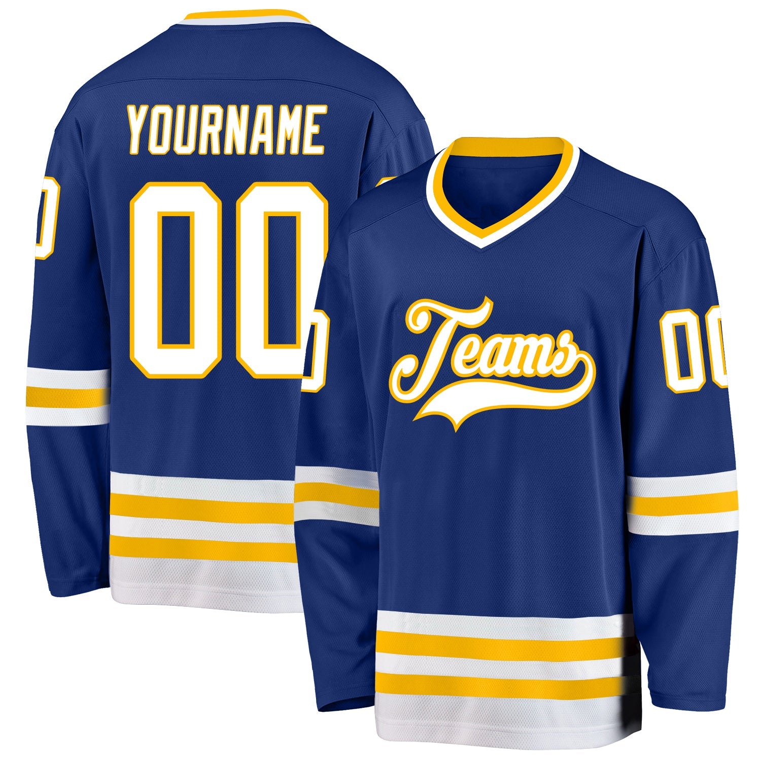 Custom Royal White-Gold Hockey Jersey - Sky-Custom
