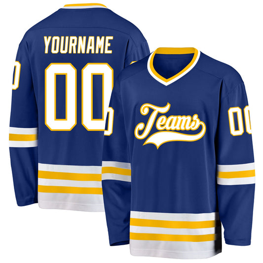 Custom Royal White-Gold Hockey Jersey - Sky-Custom