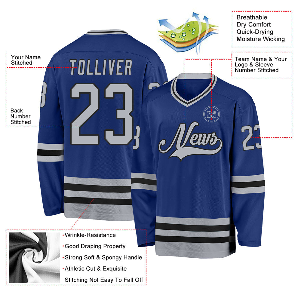 Custom Royal Gray-Black Hockey Jersey - Sky-Custom