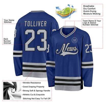 Custom Royal Gray-Black Hockey Jersey - Sky-Custom