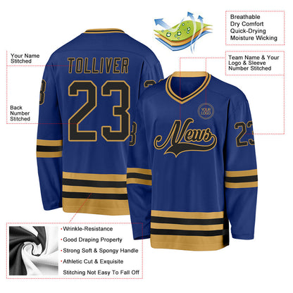Custom Royal Black-Old Gold Hockey Jersey - Sky-Custom