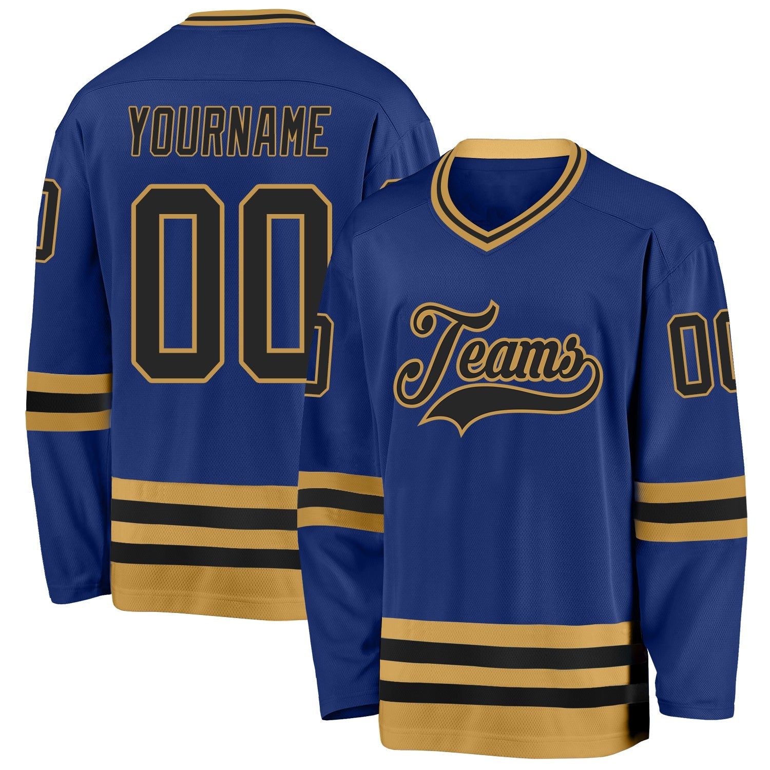 Custom Royal Black-Old Gold Hockey Jersey - Sky-Custom