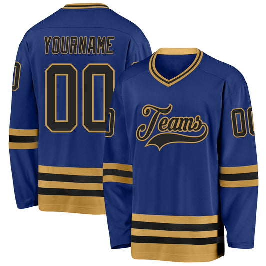 Custom Royal Black-Old Gold Hockey Jersey - Sky-Custom