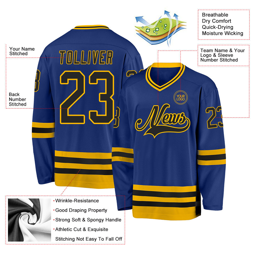 Custom Royal Black-Gold Hockey Jersey - Sky-Custom