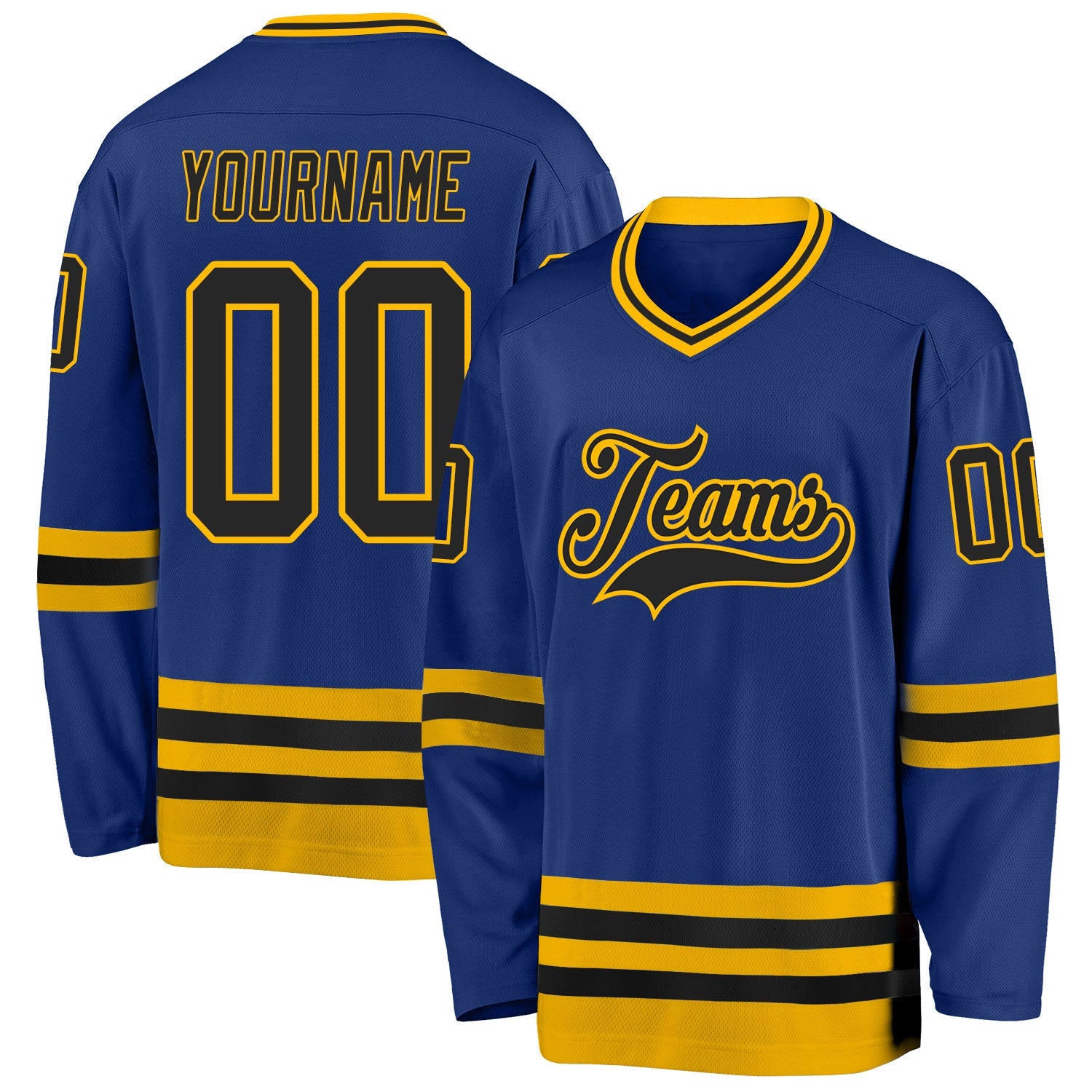Custom Royal Black-Gold Hockey Jersey - Sky-Custom