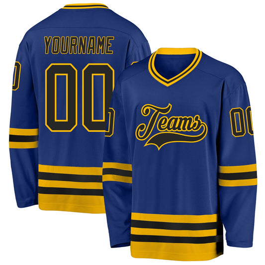 Custom Royal Black-Gold Hockey Jersey - Sky-Custom