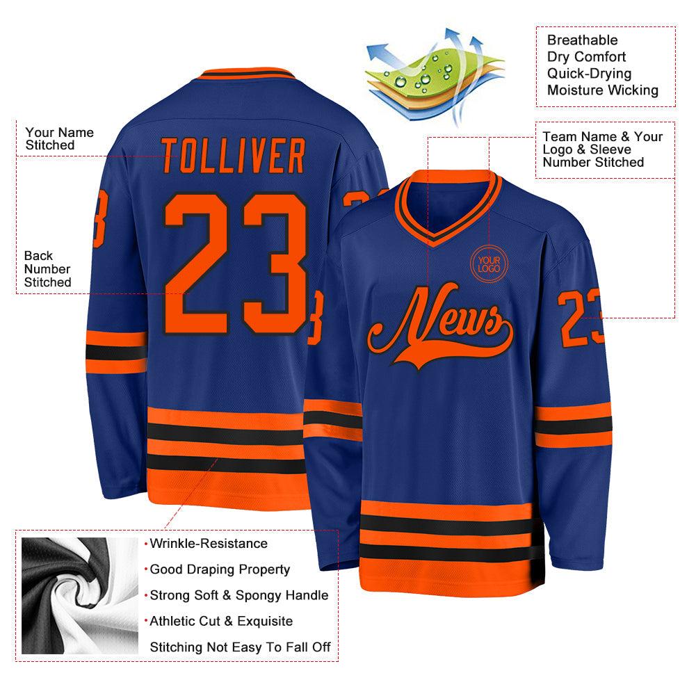 Custom Royal Orange-Black Hockey Jersey - Sky-Custom