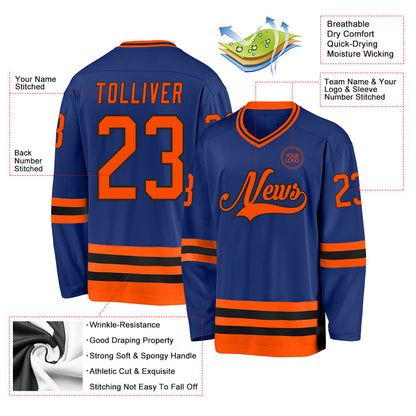 Custom Royal Orange-Black Hockey Jersey - Sky-Custom