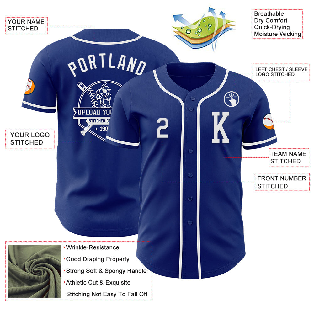 Custom Royal White Authentic Baseball Jersey - Sky-Custom