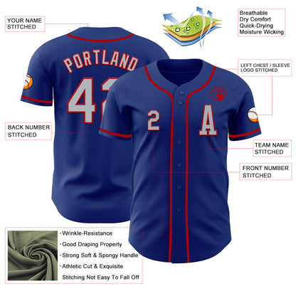 Custom Royal Gray-Red Authentic Baseball Jersey - Sky-Custom