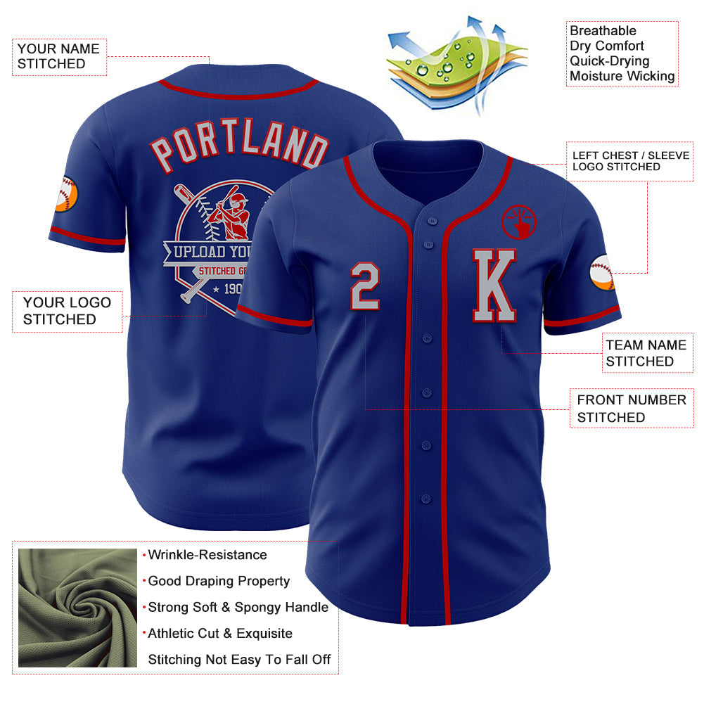 Custom Royal Gray-Red Authentic Baseball Jersey - Sky-Custom