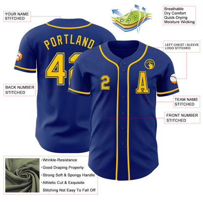 Custom Royal Yellow Authentic Baseball Jersey - Sky-Custom