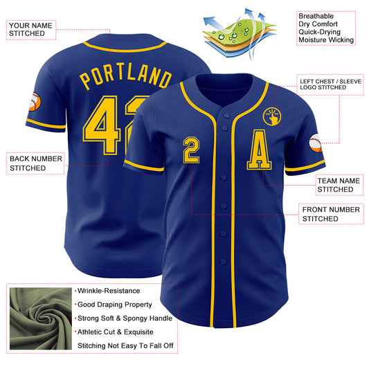 Custom Royal Yellow Authentic Baseball Jersey - Sky-Custom
