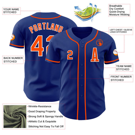 Custom Royal Orange-White Authentic Baseball Jersey - Sky-Custom