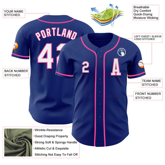 Custom Royal White-Pink Authentic Baseball Jersey - Sky-Custom